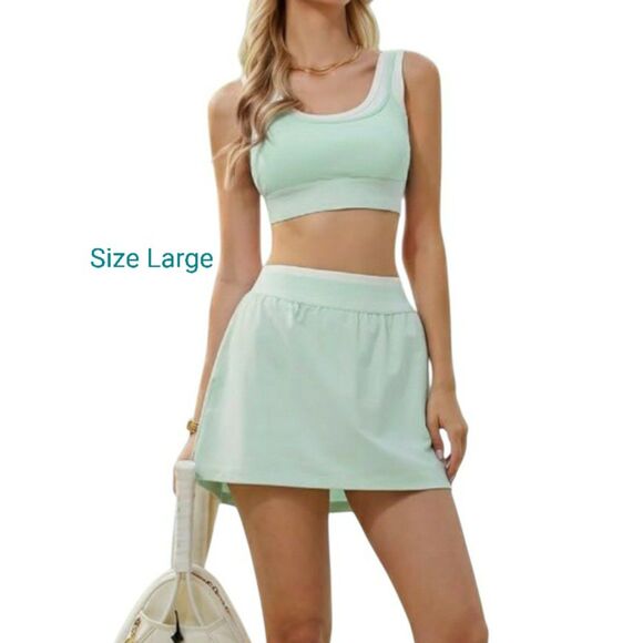 Pants - NEW Tennis Skort Set with Sports Bra Two Piece Activewear Mint Size L